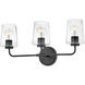 Kline 3 Light 23.75 inch Black Bath Wall Light in Clear