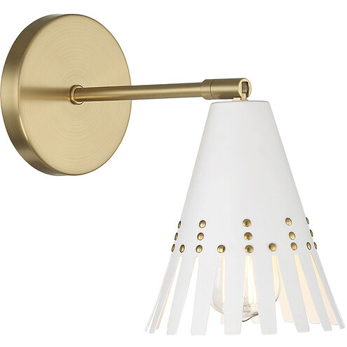 Stella 11 inch 60.00 watt White and Natural Brass Adjustable Wall Sconce Wall Light in White with Natural Brass