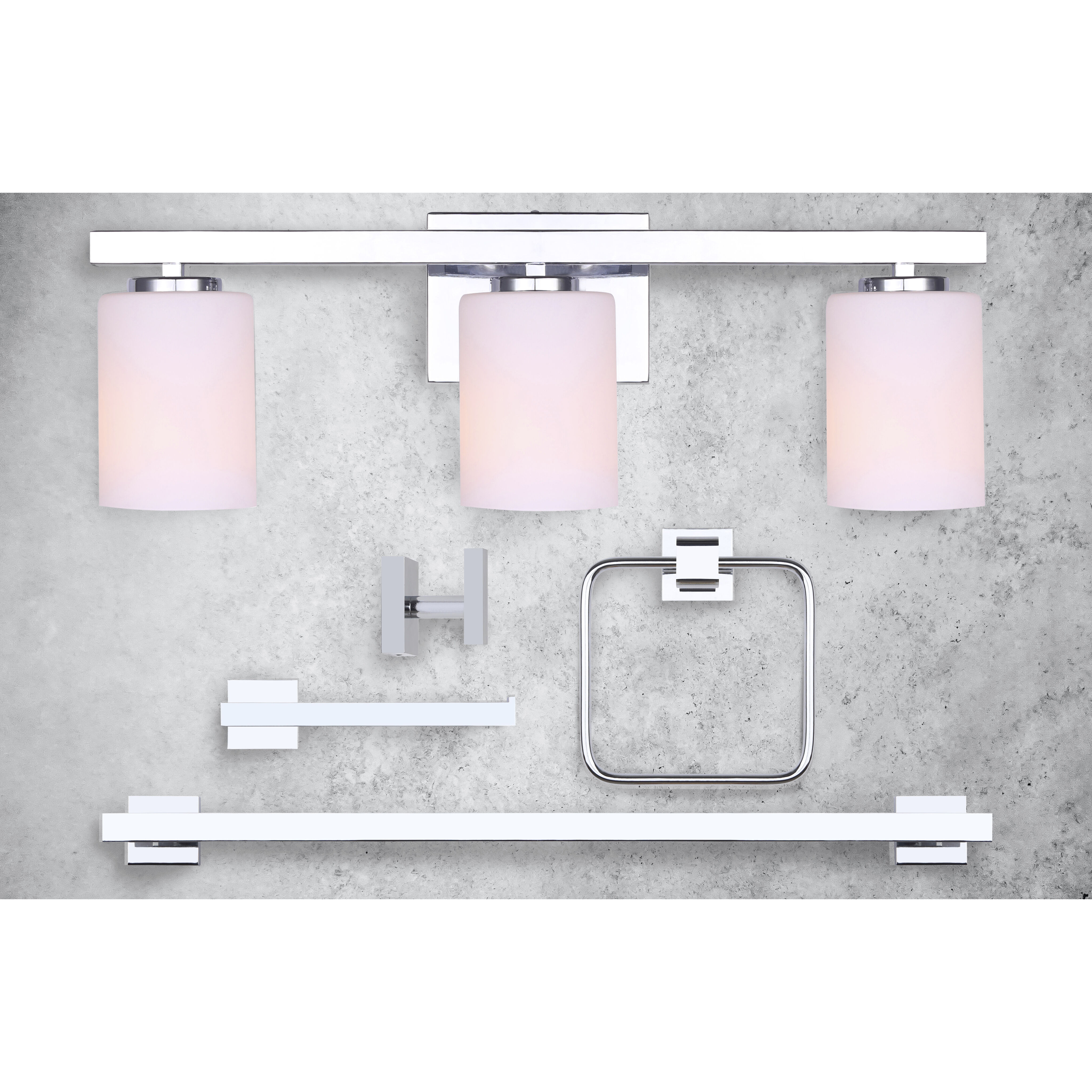 Jae 3 Light Chrome Bath Accessories And Vanity Combo Wall Light