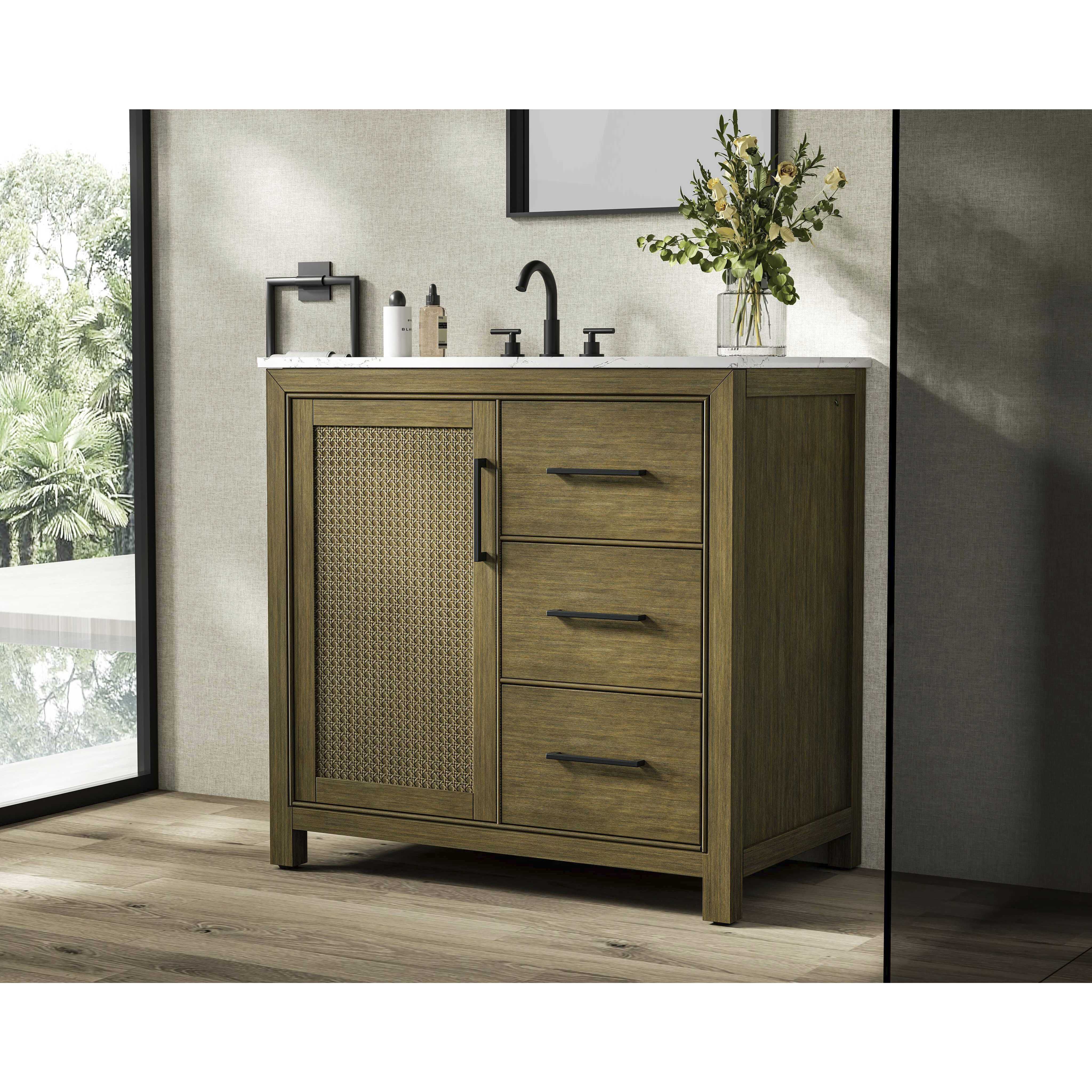 Alina 36 X 34 inch Hazel Oak Bathroom Vanity Cabinet