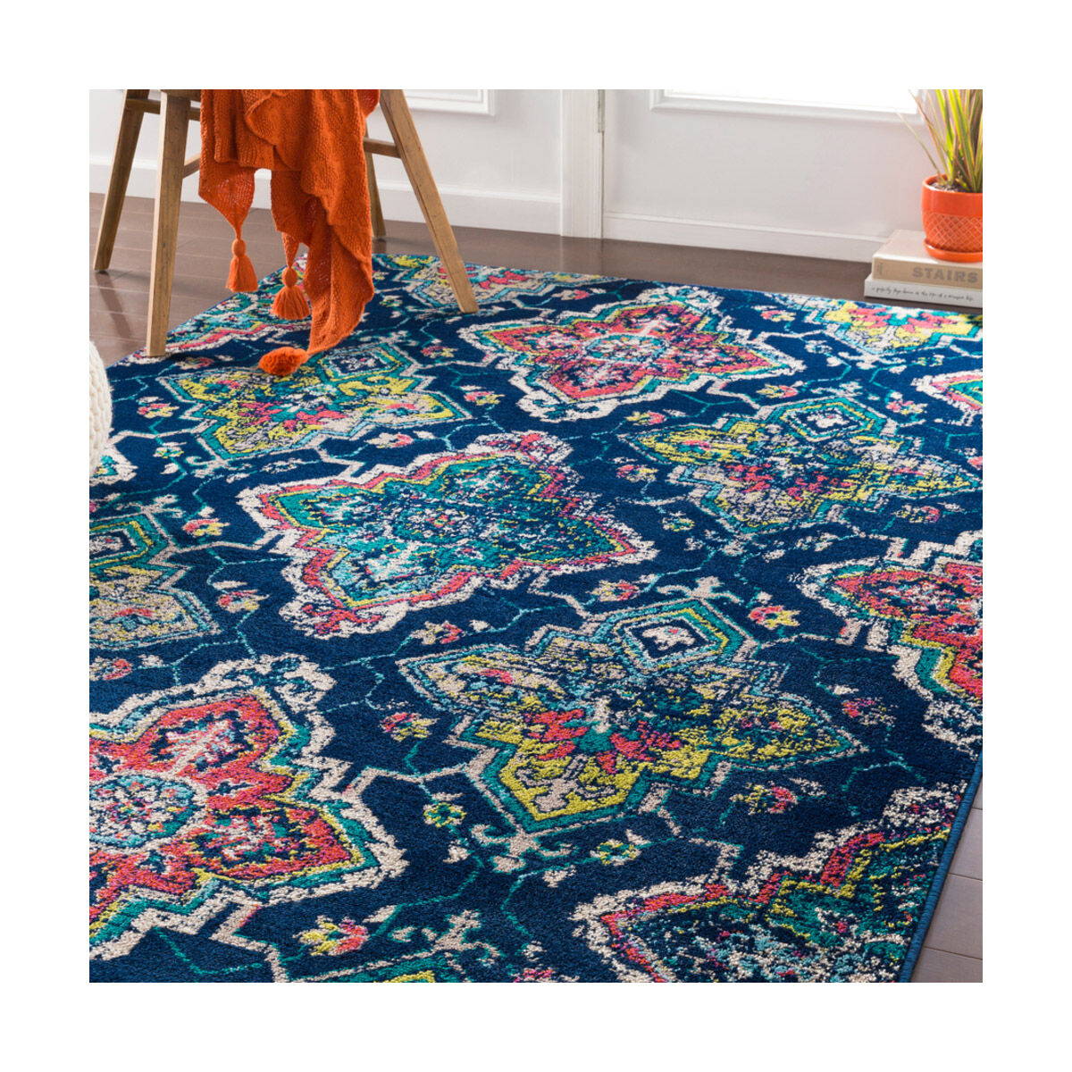 Paramount 35 X 22 inch Dark Blue/Fuschia/Bright Orange/Teal/Lime/Cream Rugs, Rectangle