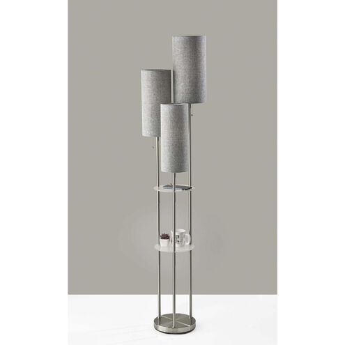 Trio 68 inch 40.00 watt Brushed Steel Shelf Floor Lamp Portable Light in Grey Textured Fabric 