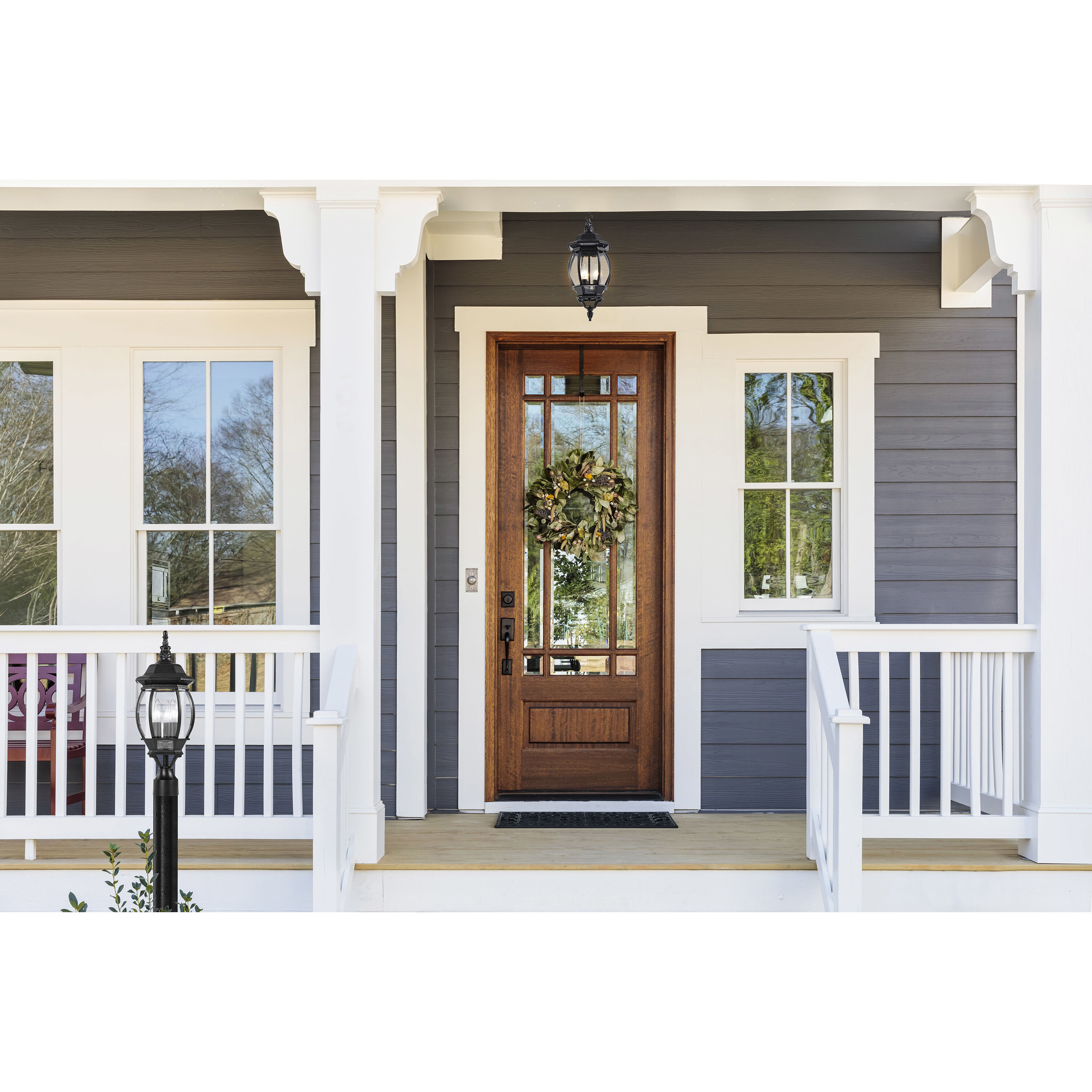 Central Park 3 Light 21 inch Textured Black Outdoor Post Lantern