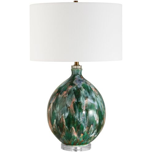 Mihaela 27 inch 150.00 watt Ivory and Green with Crystal and Brass Table Lamp Portable Light