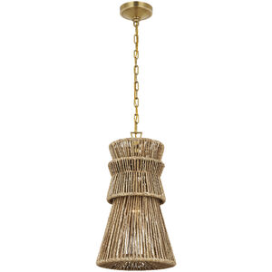 Chapman & Myers Antigua LED 13 inch Antique-Burnished Brass and Natural Abaca Pendant Ceiling Light