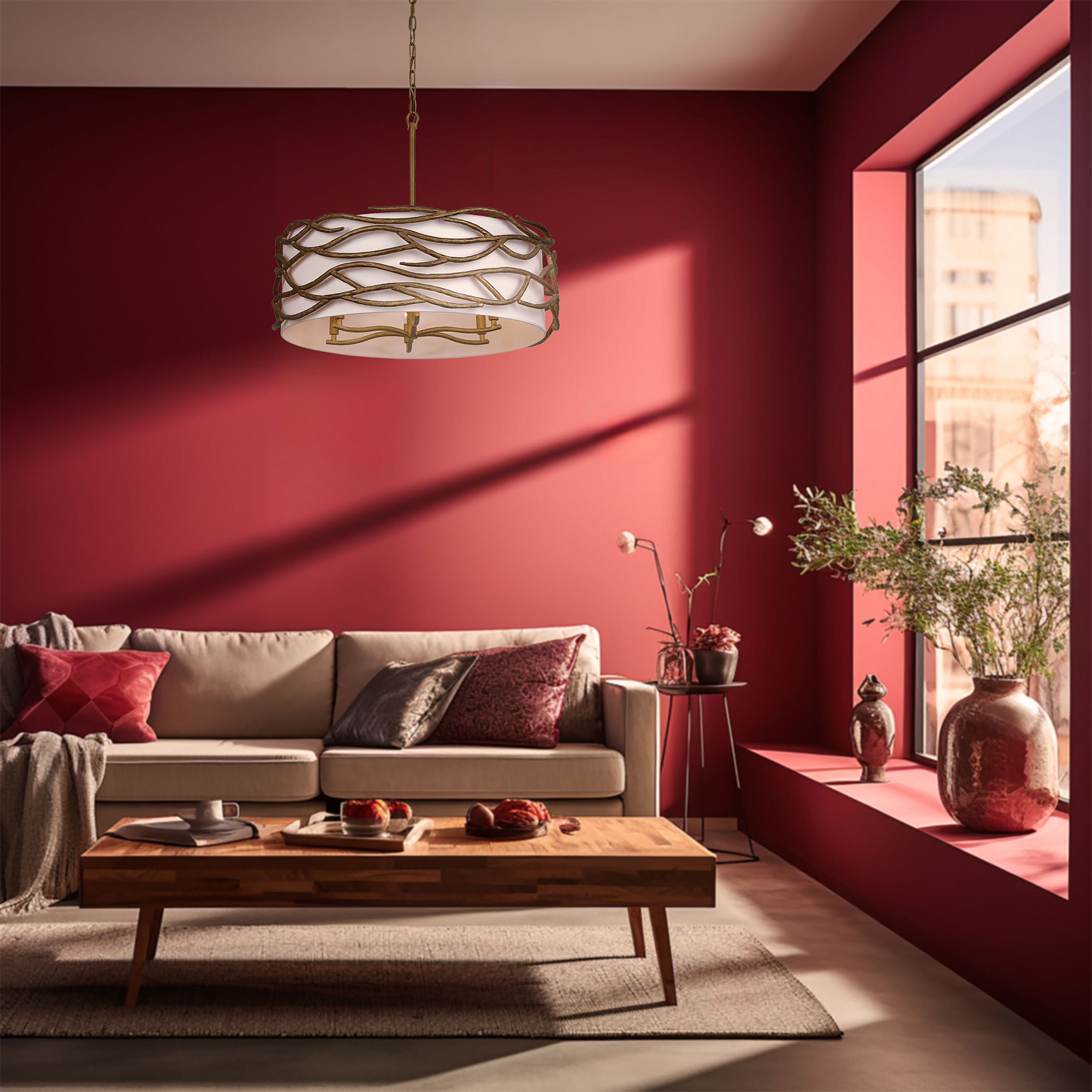 Branch Reality 6 Light 28 inch Textured Ashen Gold Pendant Ceiling Light