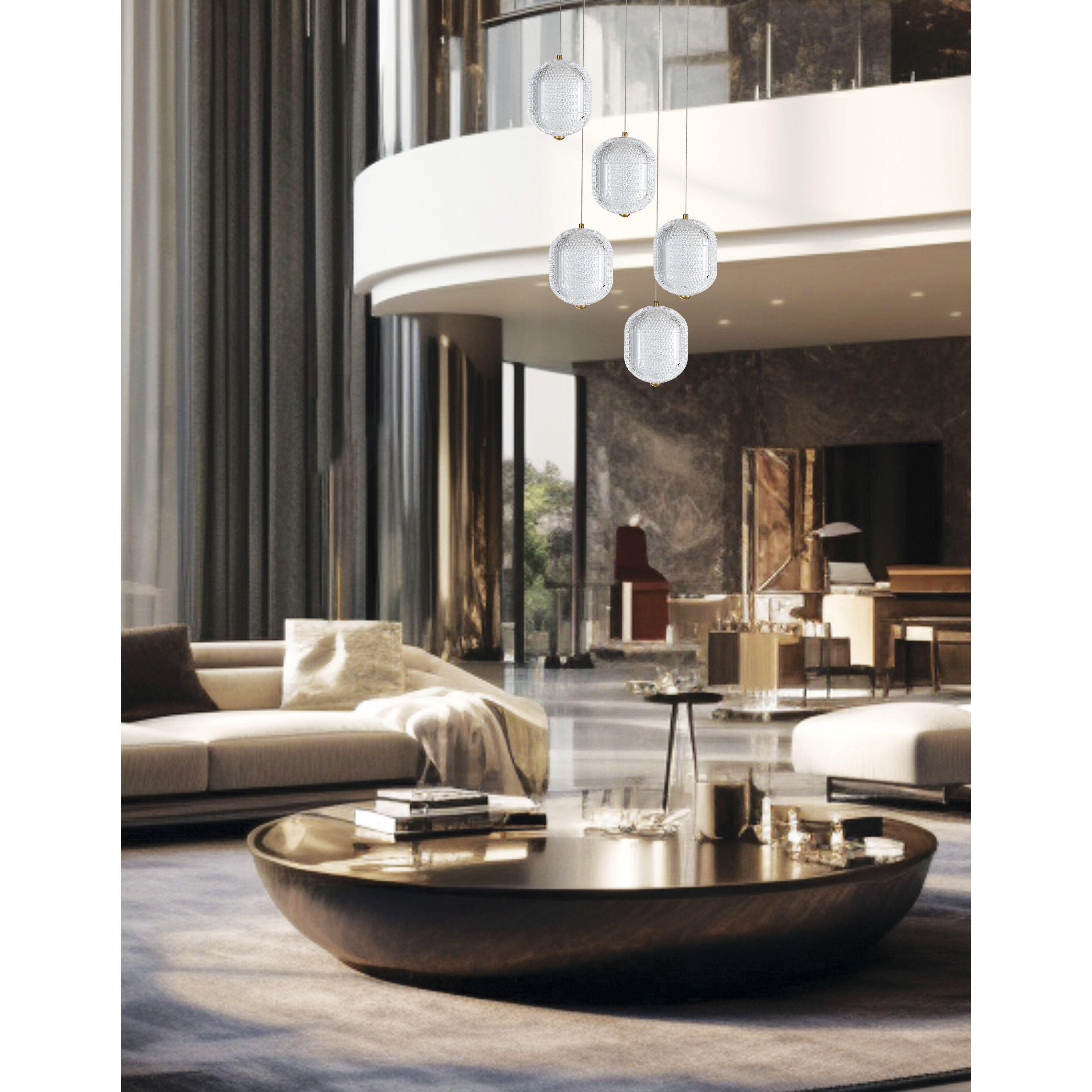 Peri LED 15 inch Aged Brass Multi Pendant Ceiling Light