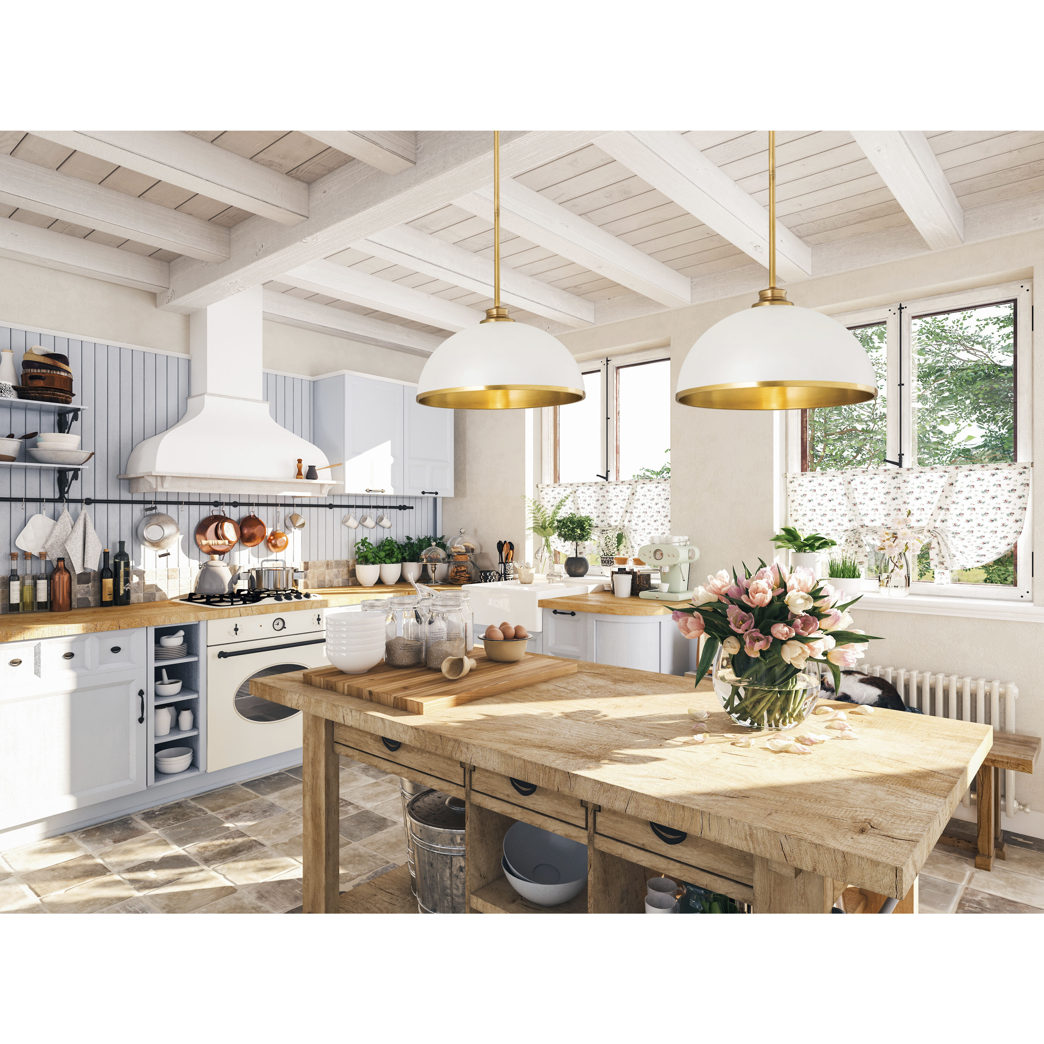 Landry 1 Light 14 inch Matte White and Rubbed Brass Pendant Ceiling Light