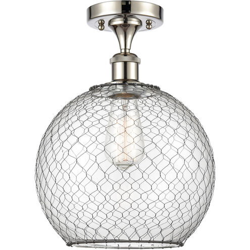 Ballston Large Farmhouse Chicken Wire 1 Light 10 inch Polished Nickel Semi-Flush Mount Ceiling Light, Ballston
