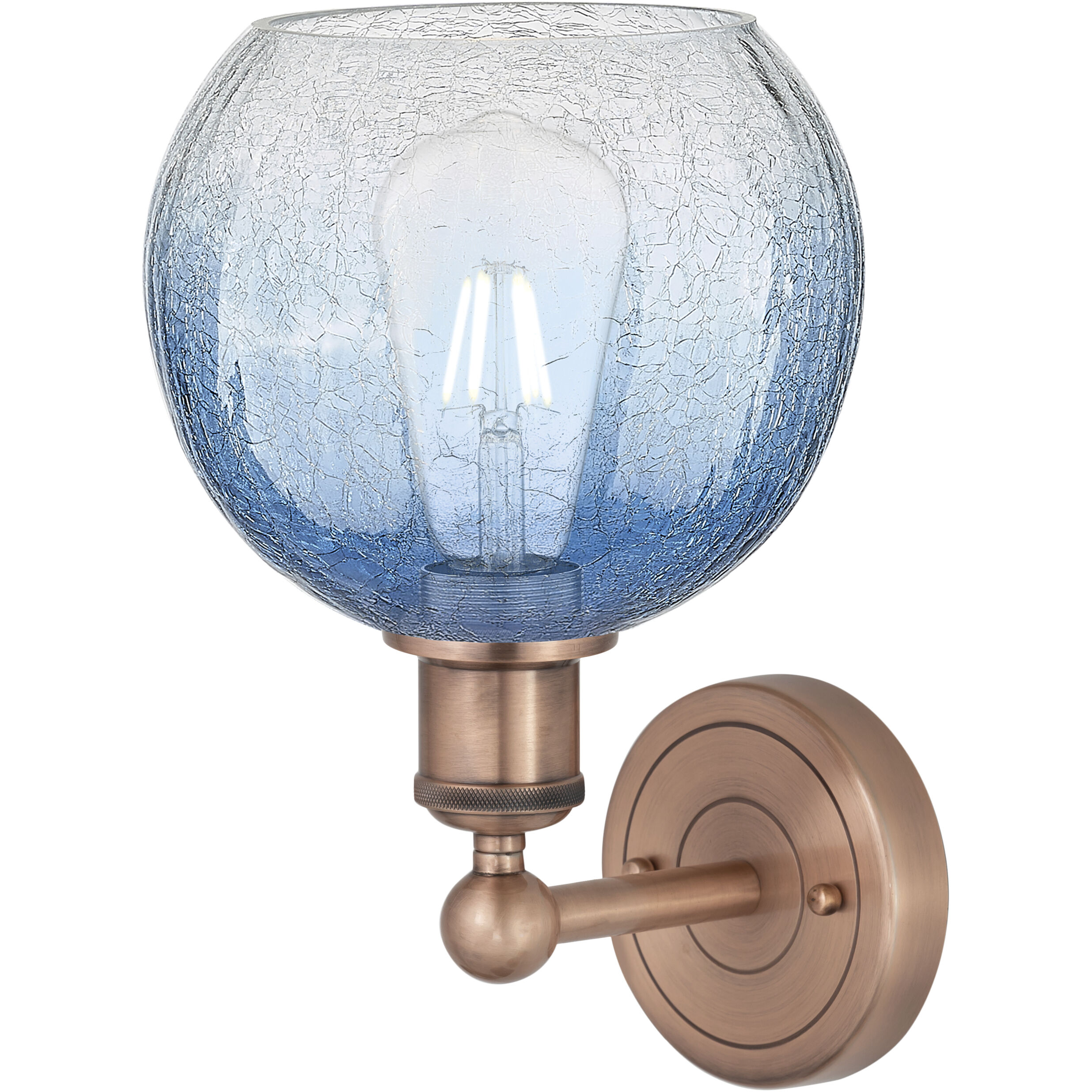 Edison Brookhaven Globe Armed Sconce Wall Light in Antique Copper, Sapphire Blue Glass