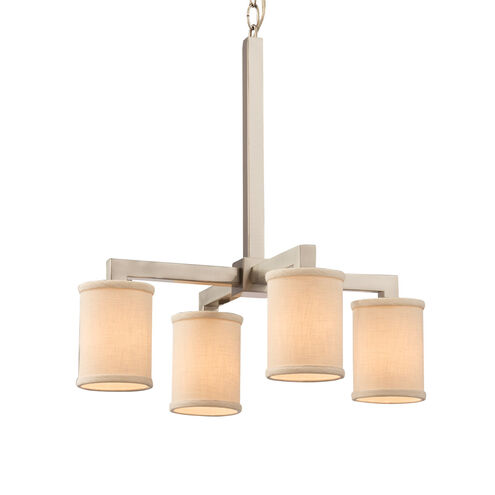 Textile 4 Light 21 inch Brushed Nickel Chandelier Ceiling Light in Cream, Cylinder with Flat Rim, Incandescent