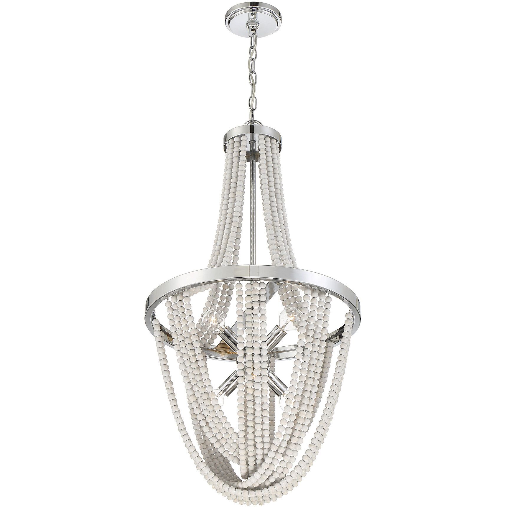 Contessa 6 Light 18 inch Polished Chrome with Wooden Beads Chandelier Ceiling Light, Wooden Beads