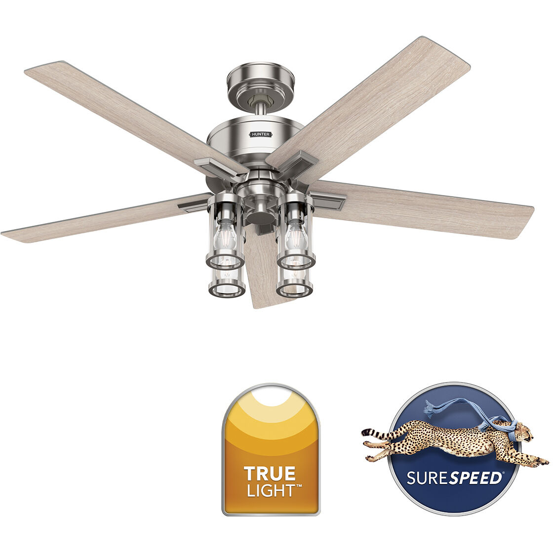 Astwood II 52 inch Brushed Nickel with Light Oak Blades Ceiling Fan