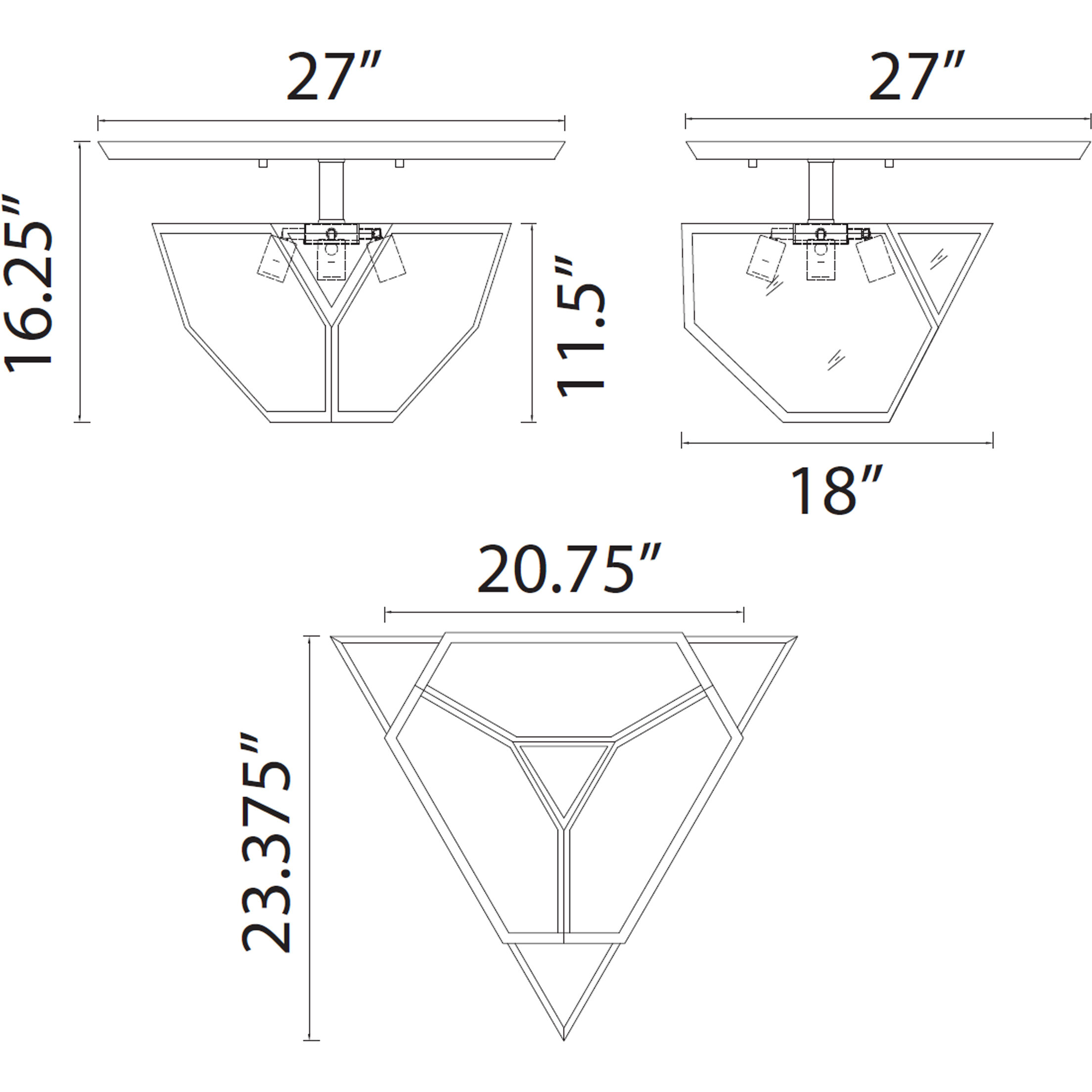 Moonbow 3 Light 20.75 inch Satin Brushed Black Semi Flush Ceiling Light