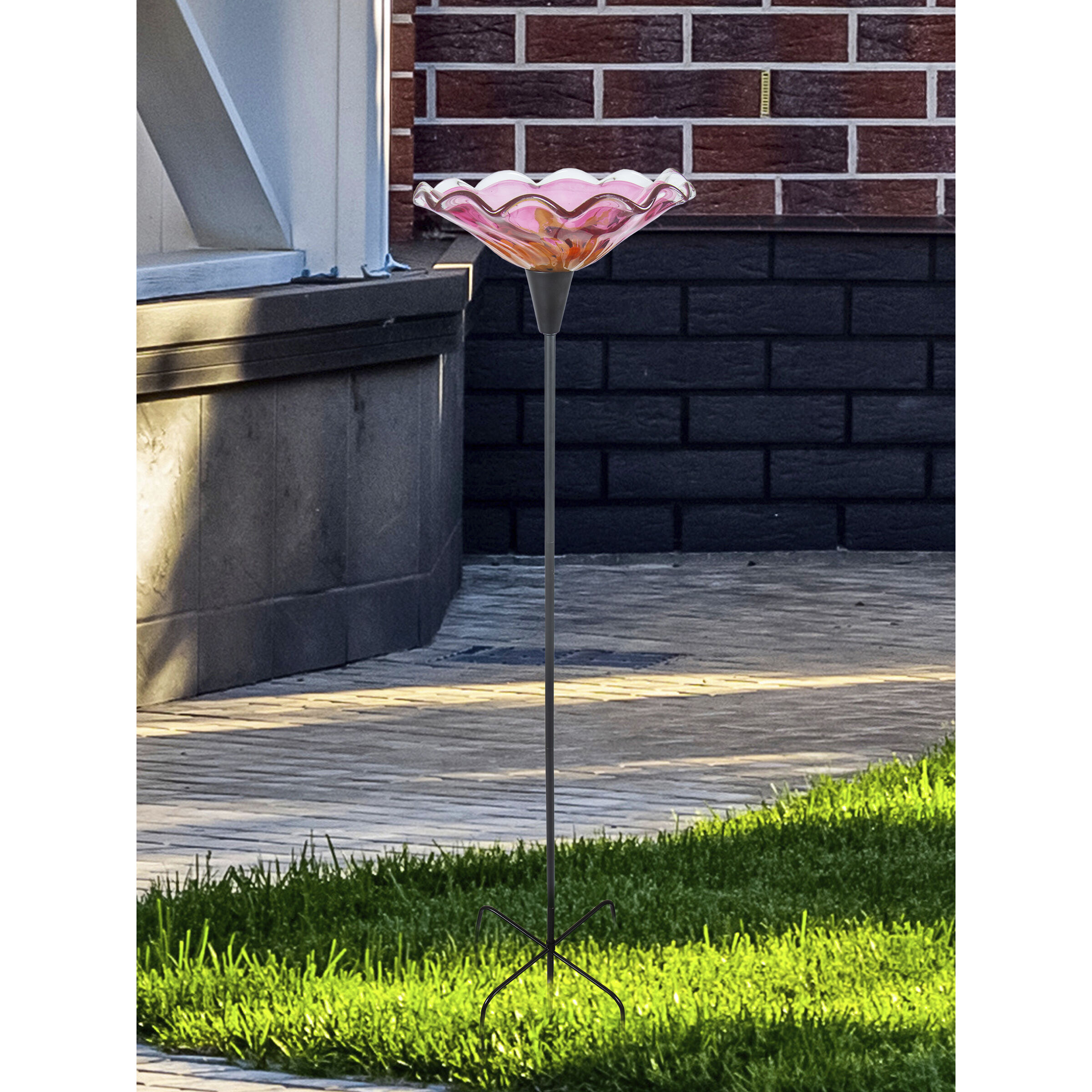 Fiore Pink Art Glass Bird Feeder