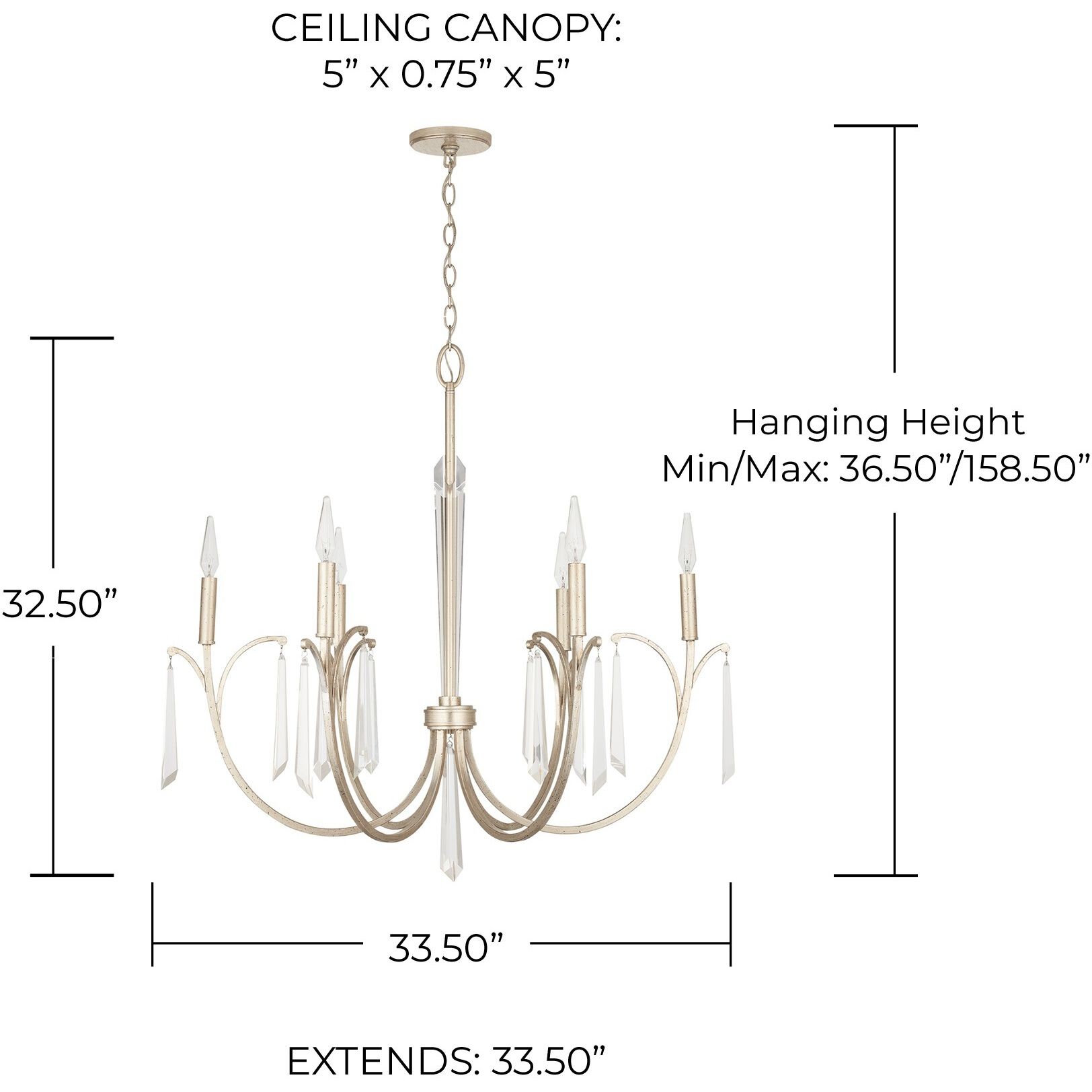 Gwyneth 6 Light 34 inch Winter Gold Chandelier Ceiling Light