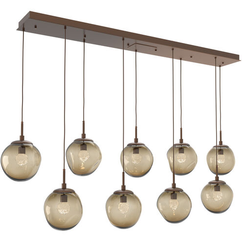 Aster LED LED Burnished Bronze Linear Pendant Ceiling Light in 2700K LED, Floret Inner - Bronze Outer, Multi-Pendant