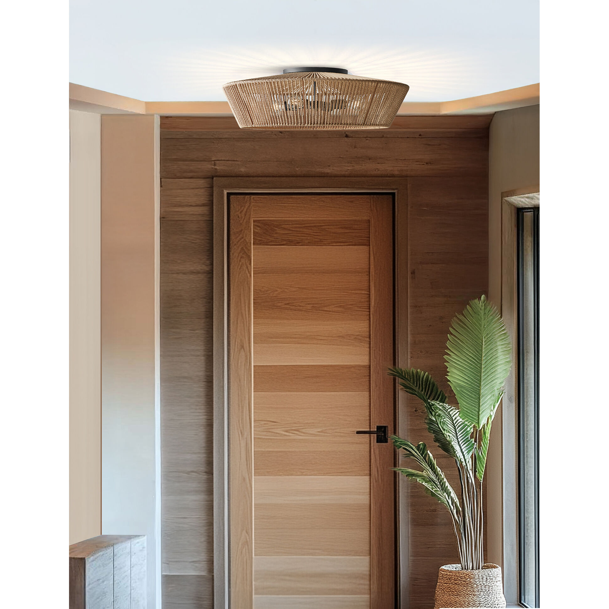 Eco LED 30 inch Matte Black Semi-Flush Ceiling Light in Natural