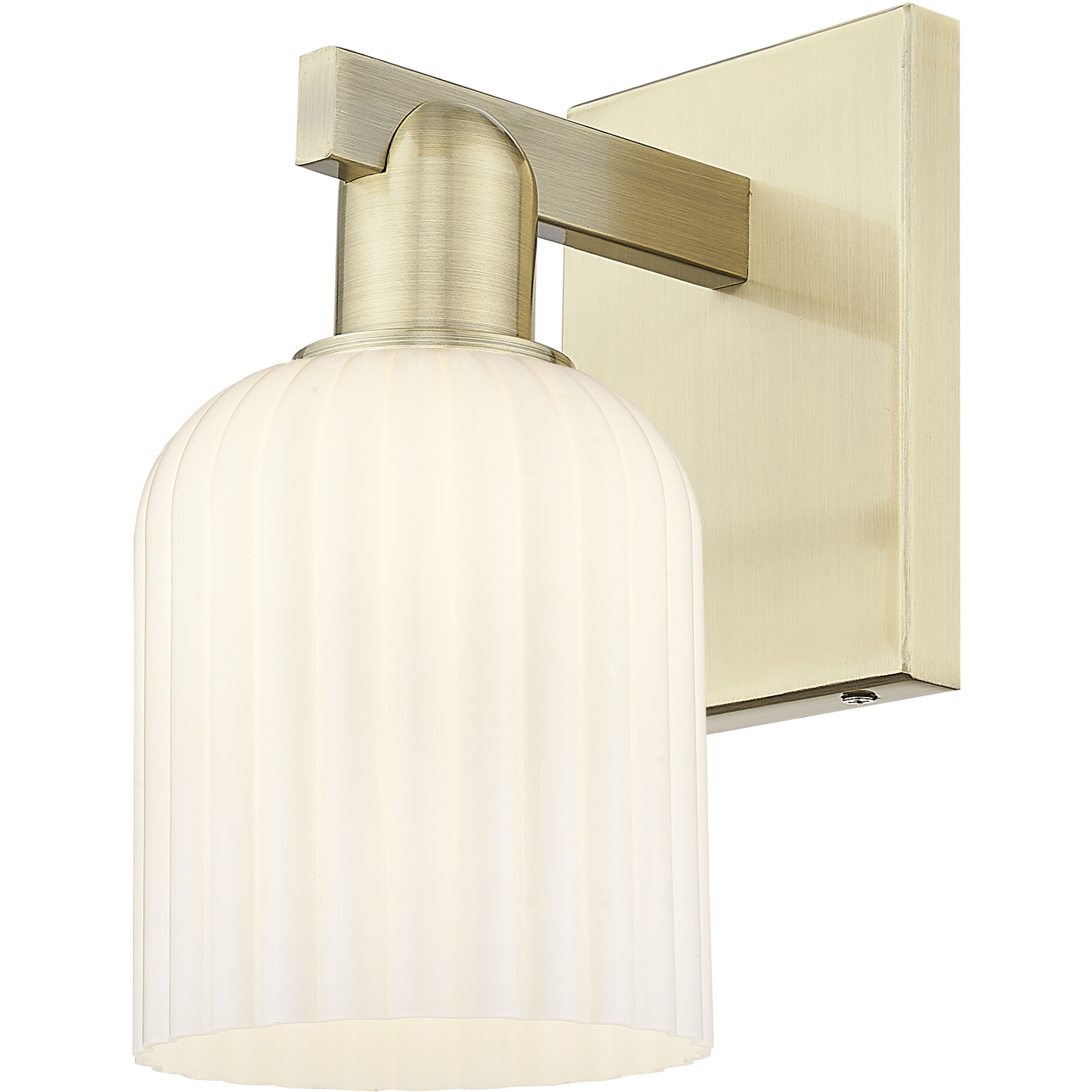 Bridal Veil Sconce Wall Light in Antique Brass, Gloss White Glass