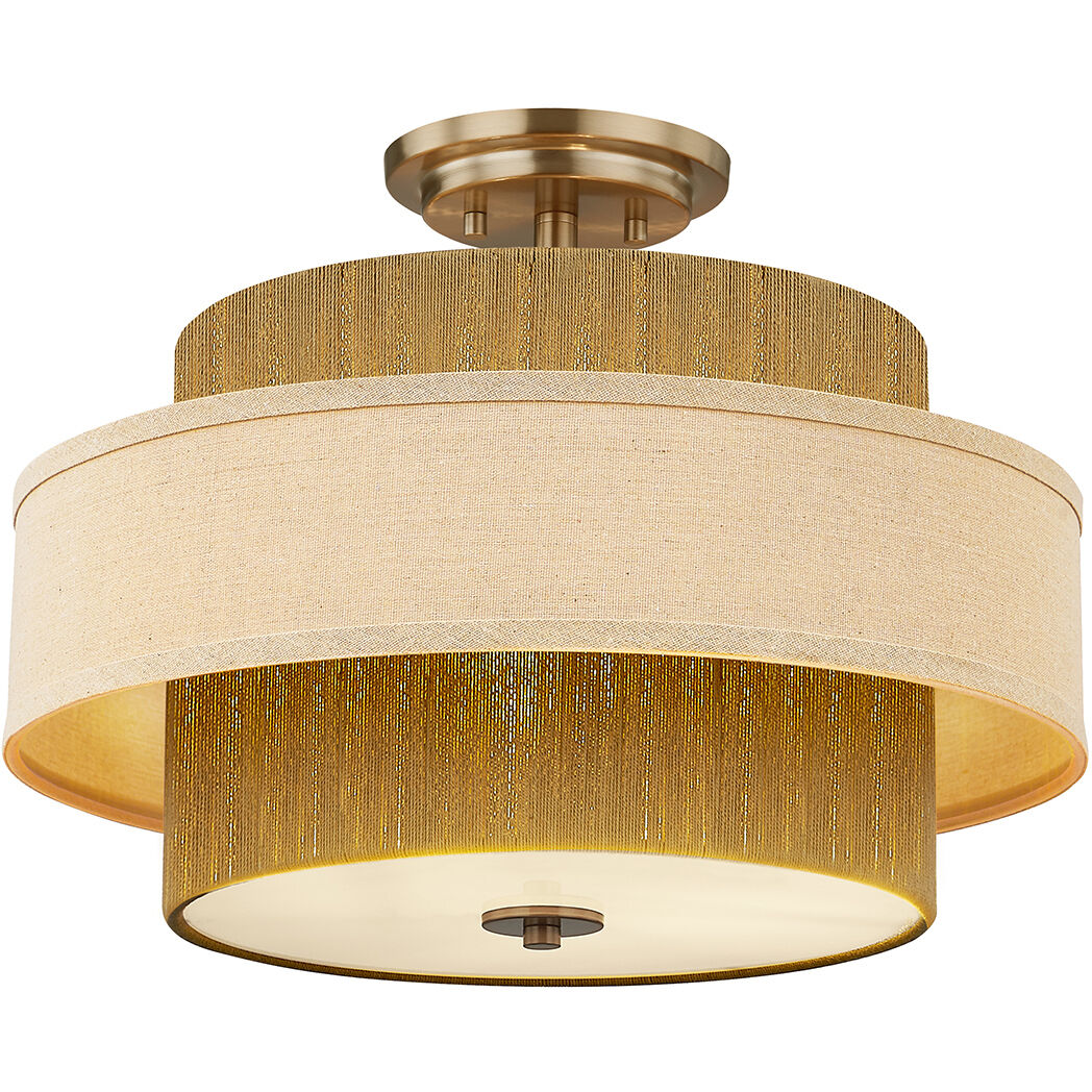 Textile Collection - Narberth Family 3 Light 18 inch Brushed Brass Semi-Flush Ceiling Light, EVOLV