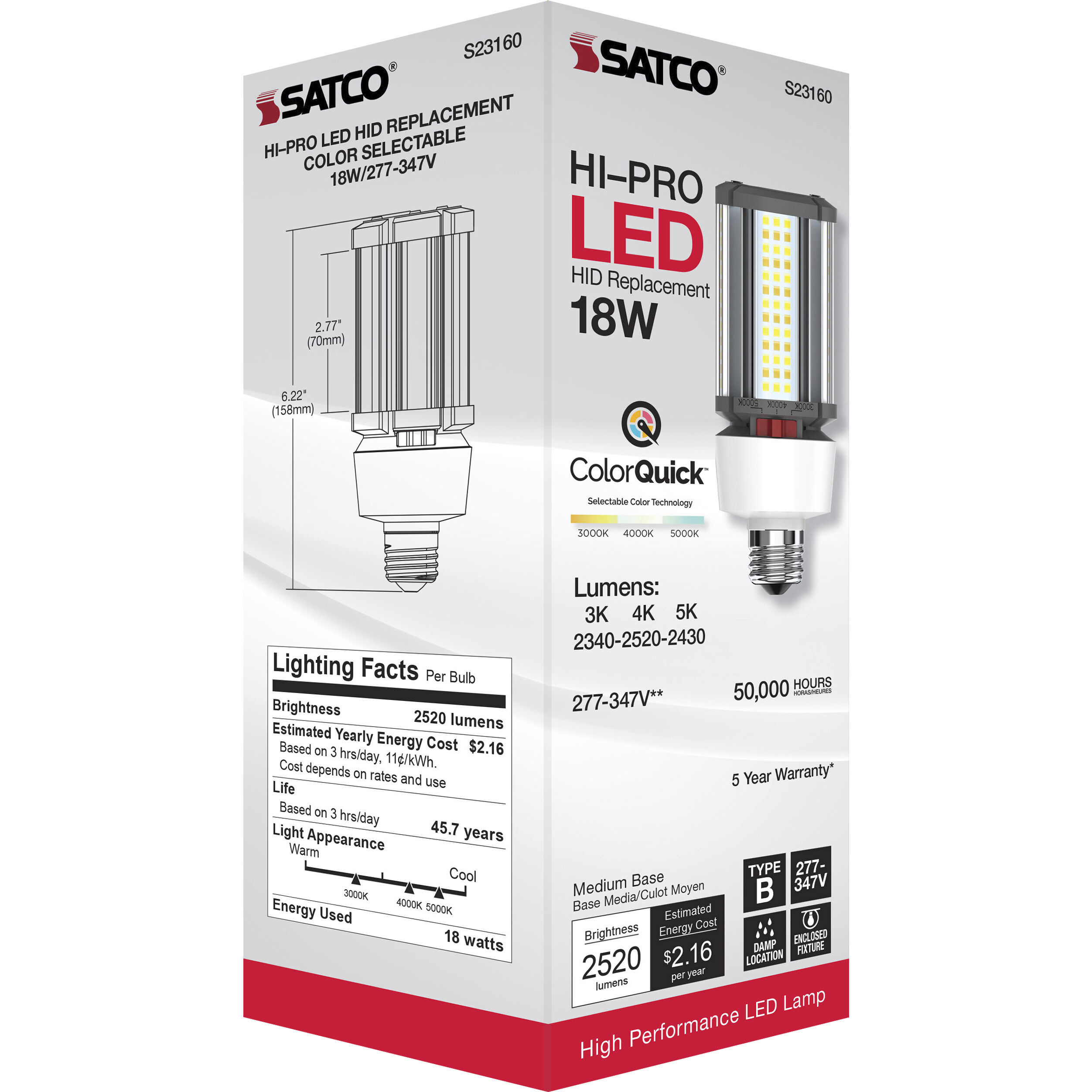 Lumos LED Medium 18 watt 277-347 3000K/4000K/5000K HID Replacements, HID Replacements
