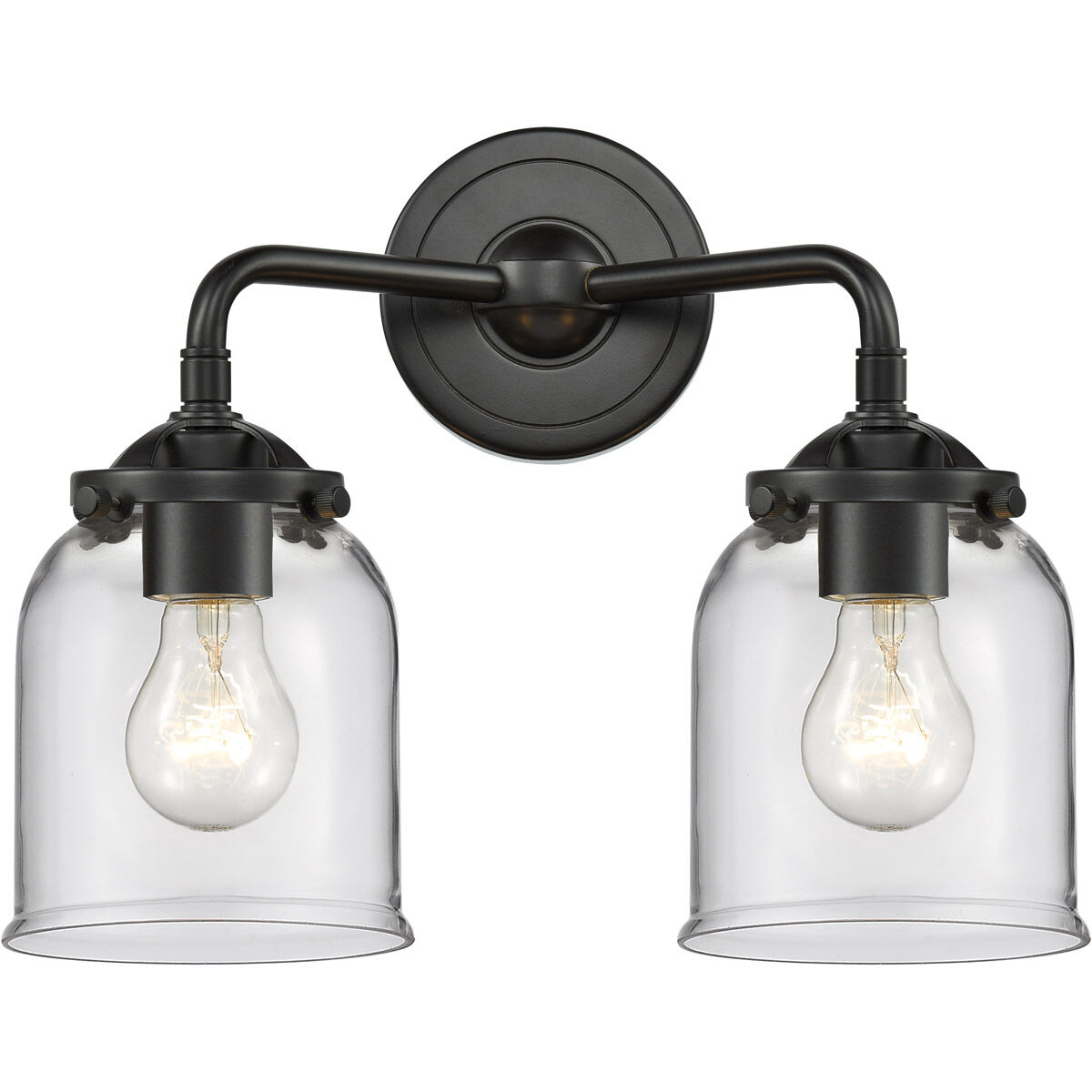 Nouveau Small Bell 2 Light 13 inch Oil Rubbed Bronze Bath Vanity Light Wall Light in Clear Glass, Nouveau