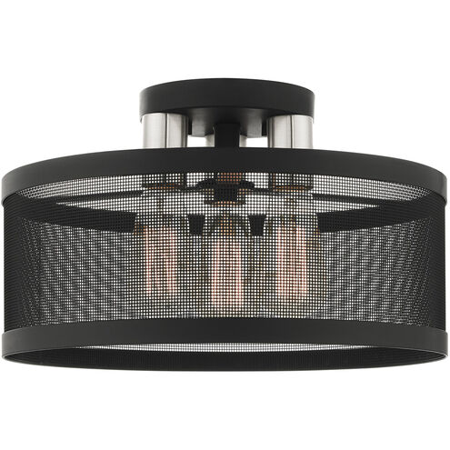 Industro 3 Light 15 inch Black with Brushed Nickel Accents Semi Flush Ceiling Light