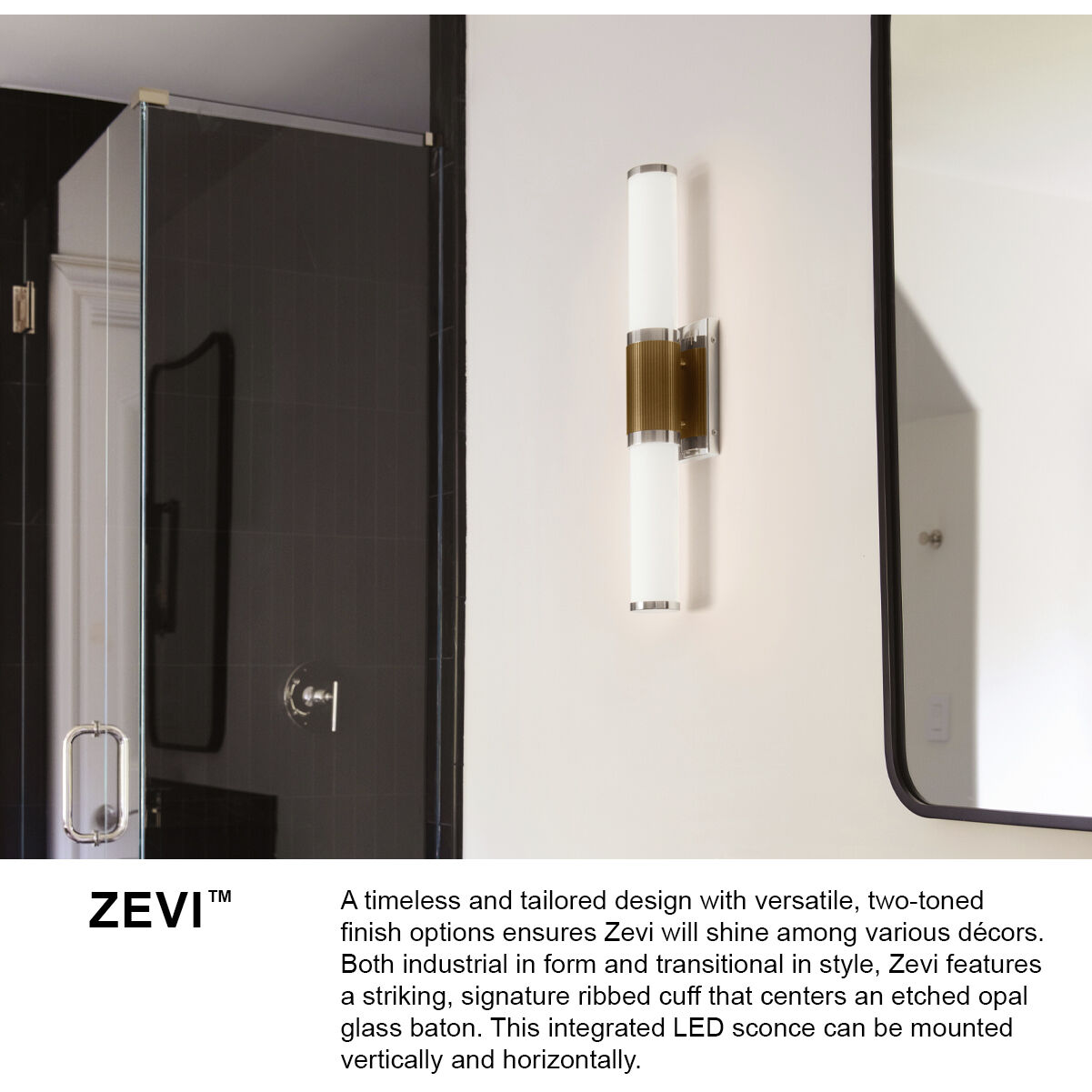 Zevi LED 29 inch Black with Lacquered Brass Vanity Light Wall Light, Vertical