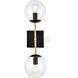 Neri 2 Light 7 inch Black and Brass Bath Sconce Wall Light