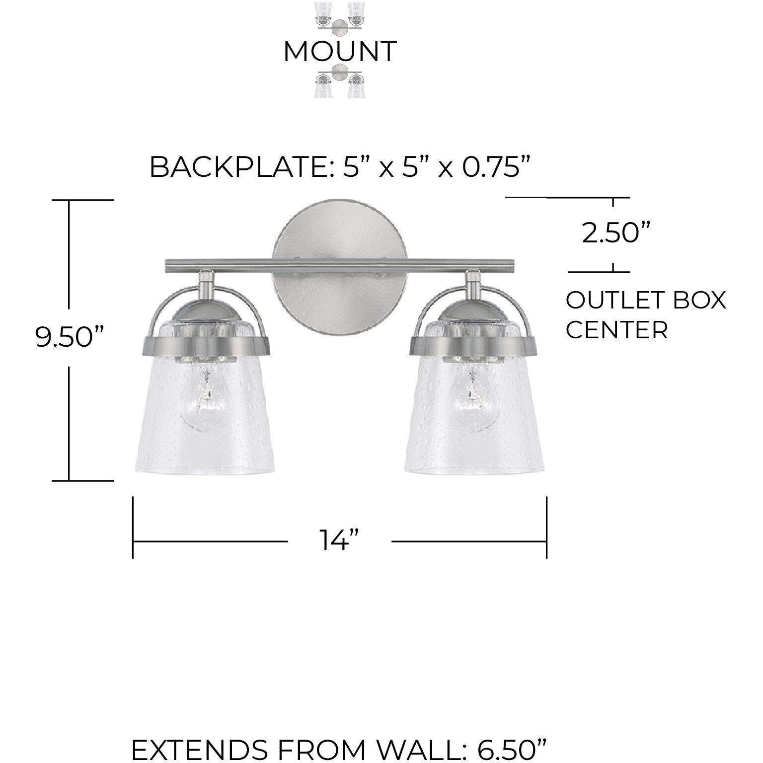 Madison 2 Light 14 inch Brushed Nickel Vanity Light Wall Light