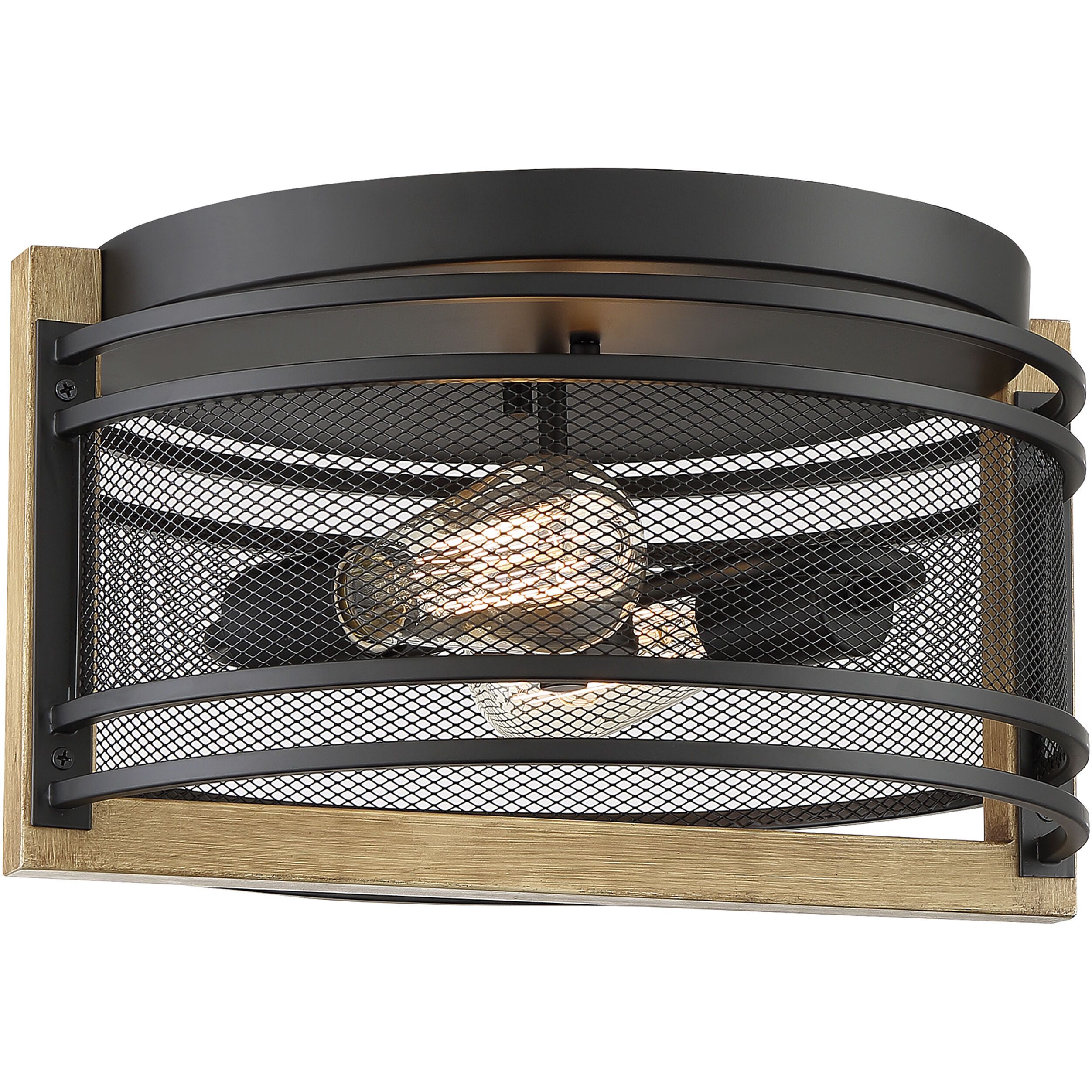 Atelier 2 Light 14.25 inch Black and Honey Wood Flush Mount Fixture Ceiling Light