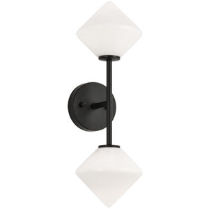 Novo 2 Light 15 inch Black Wall Sconce Wall Light in Black and Opal Glass