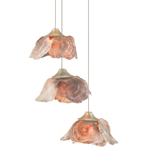 Catrice 3 Light 13.5 inch Silver/Contemporary Silver Leaf/Natural Shell Multi-Drop Pendant Ceiling Light