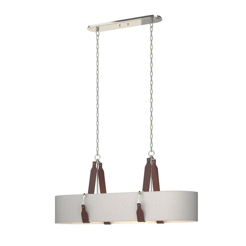 Saratoga 4 Light 18 inch Polished Nickel Pendant Ceiling Light in Leather British Brown, Light Grey, Oval
