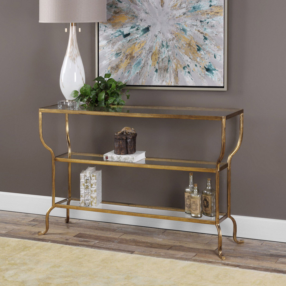 Deline 54 X 14 inch Antiqued Gold Console Table