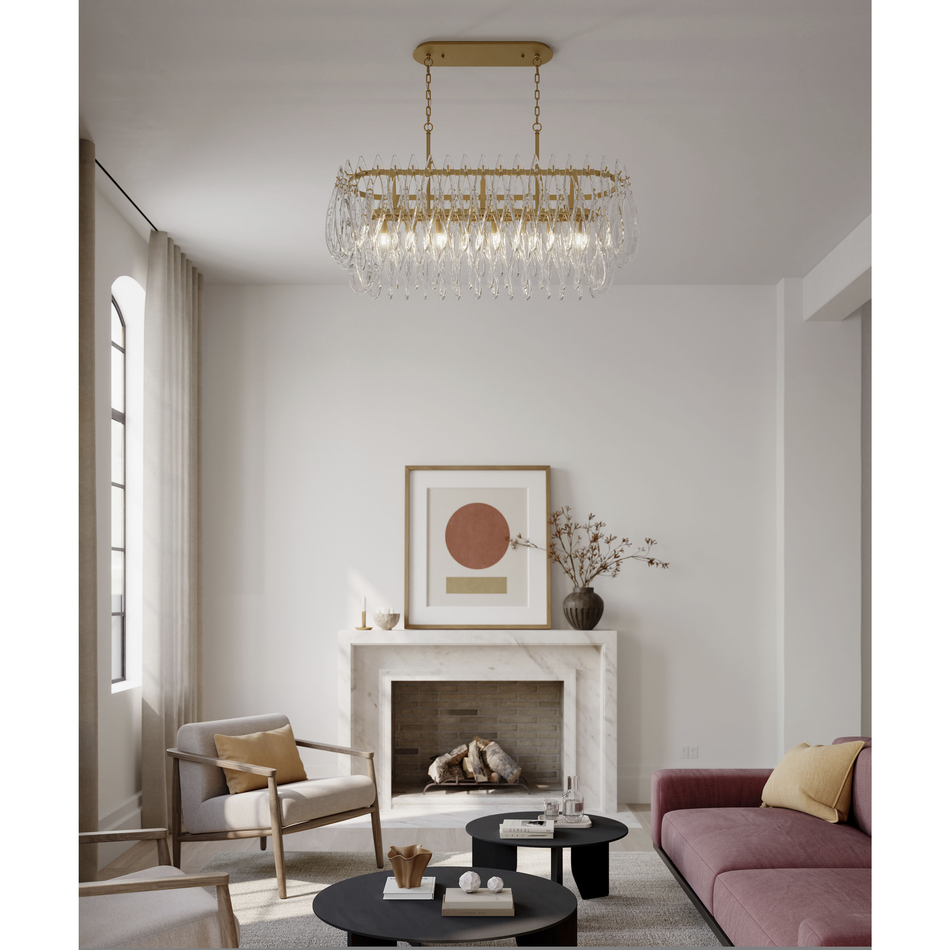 Glassara 8 Light 48 inch Legacy Brass Linear Chandelier Ceiling Light