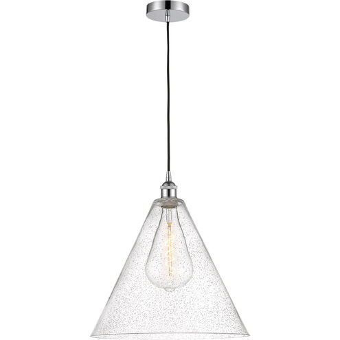Edison Cone LED 16 inch Polished Chrome Pendant Ceiling Light in Seedy Glass
