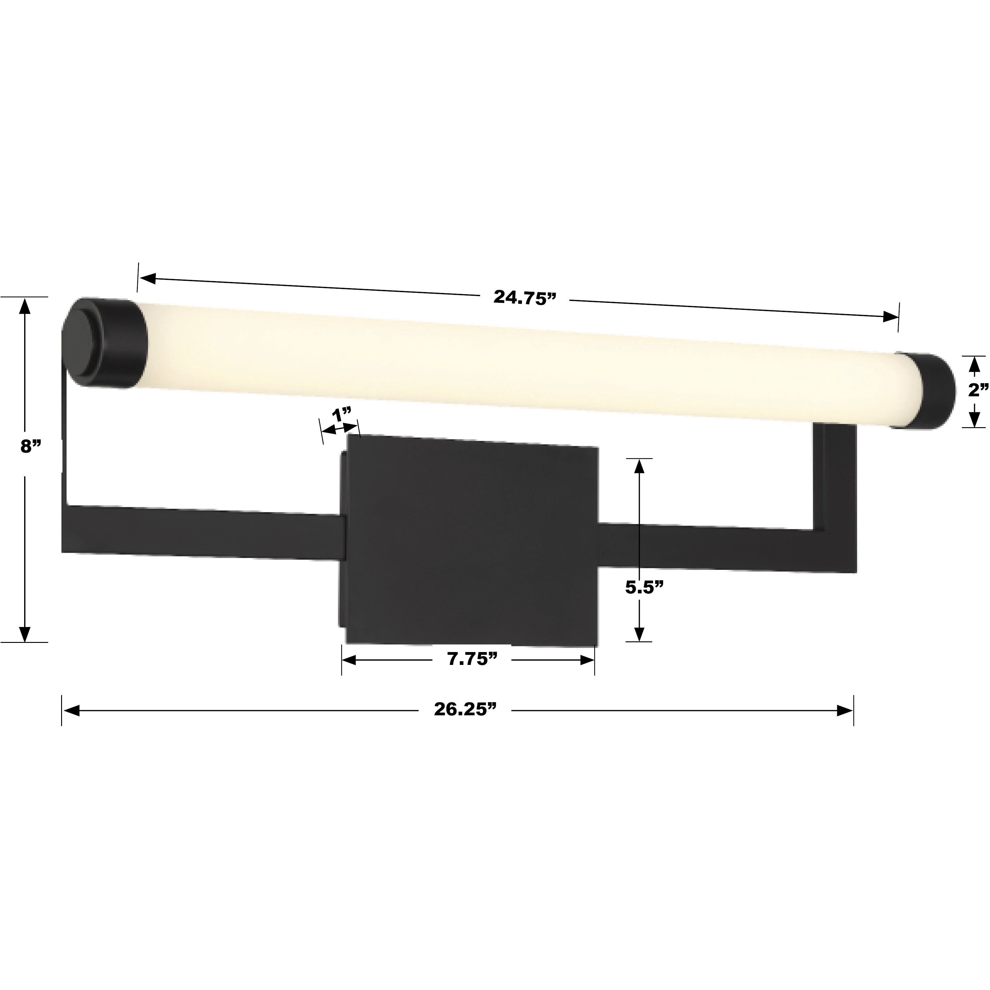 Clinton 1 Light 26.25 inch Matte Black Bathroom Vanity Light Wall Light