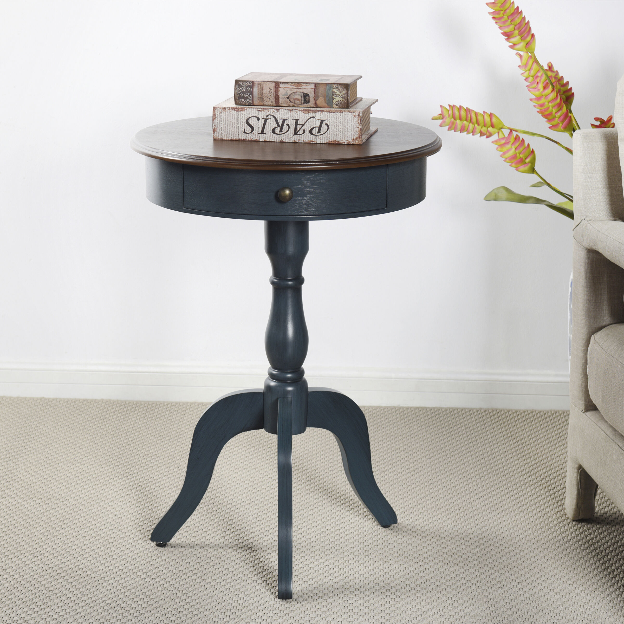 Savannah 29.5 X 21.5 inch Midnight Blue and Brown Pedestal Side Table