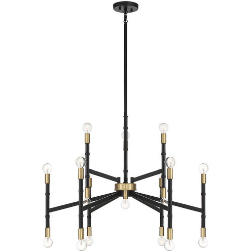 Rossi 18 Light 32 inch Matte Black with Warm Brass Chandelier Ceiling Light
