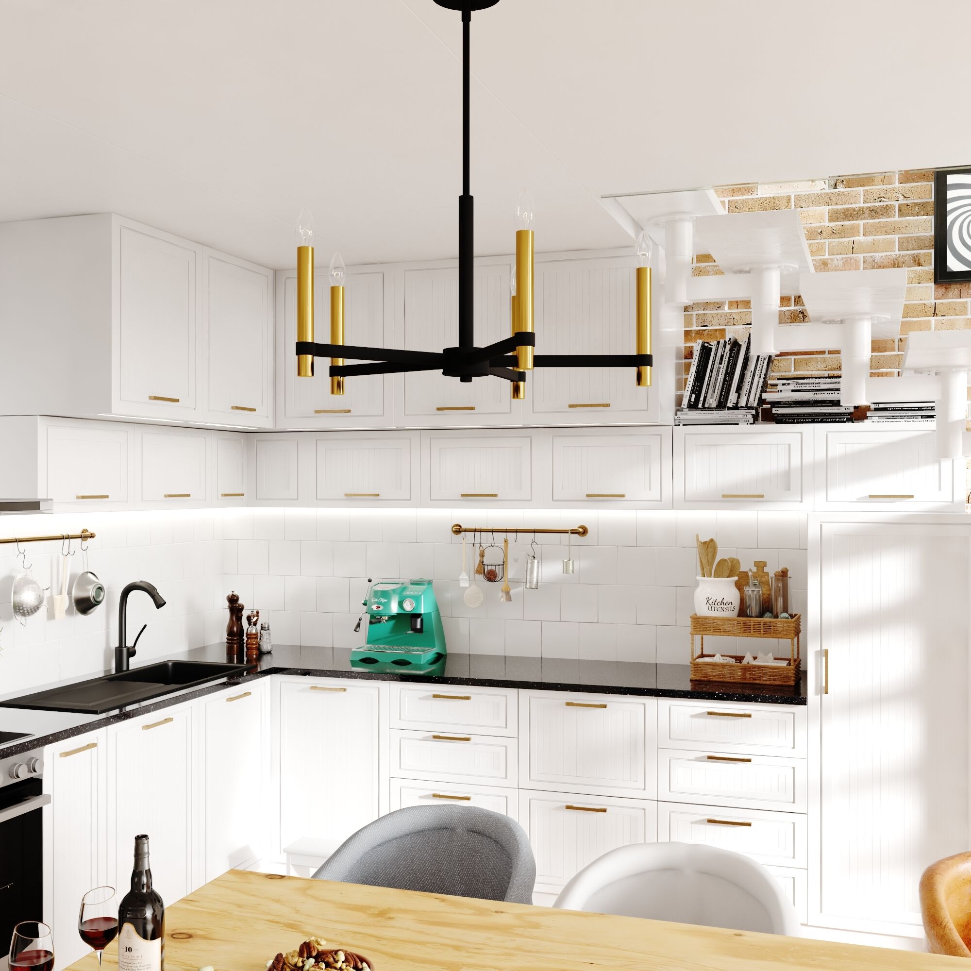 Damen LED 25 inch Matte Black and Natural Brass Chandelier Ceiling Light