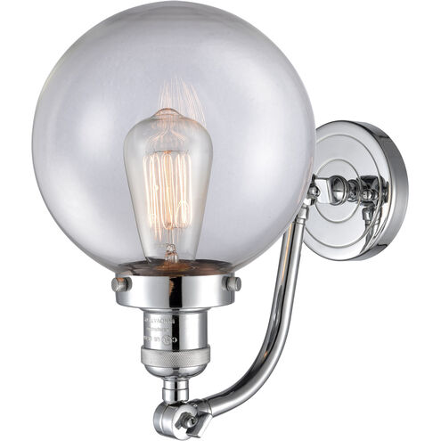 Franklin Restoration Large Beacon LED 8 inch Polished Chrome Sconce Wall Light in Clear Glass, Franklin Restoration