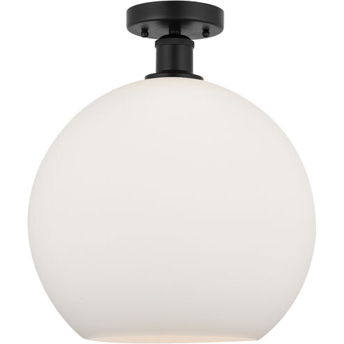 Edison Athens 1 Light 12 inch Matte Black Semi-Flush Mount Ceiling Light in Matte White Glass
