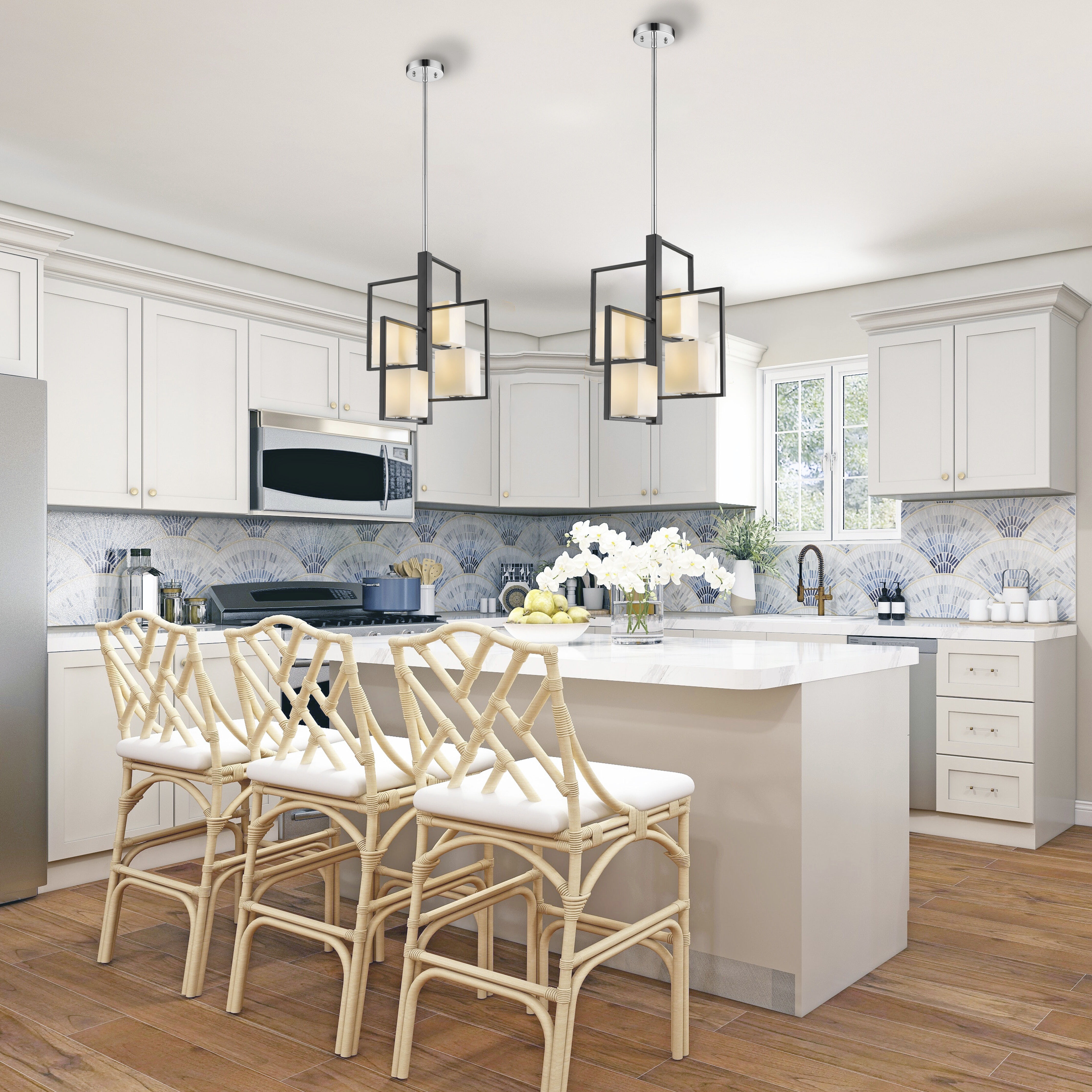 Regis Falls 4 Light 20.12 inch Black and Chrome Pendant Ceiling Light