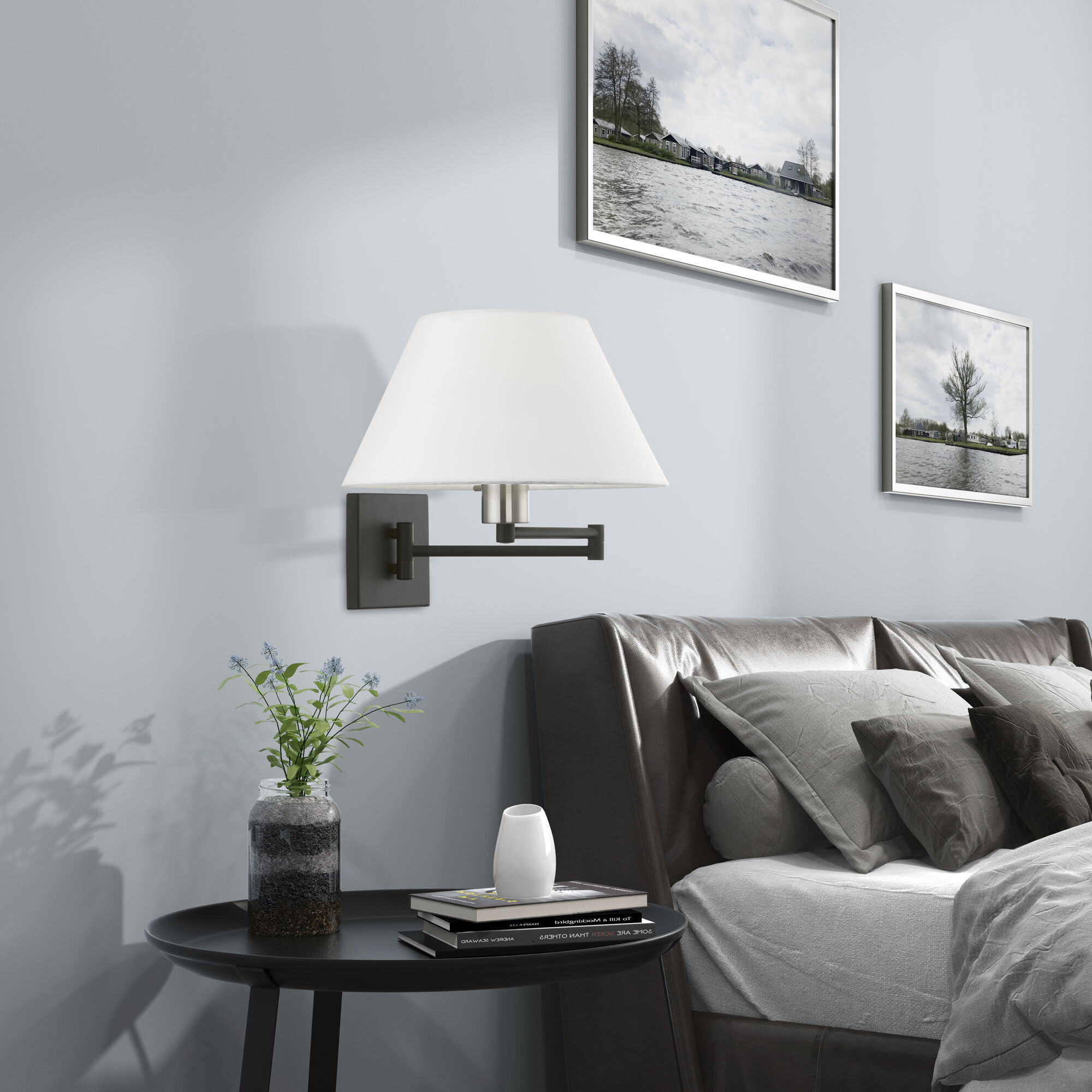 Allison 13 inch 100.00 watt Black with Brushed Nickel Accent Swing Arm Wall Lamp Wall Light