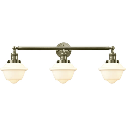 Franklin Restoration Small Oxford 3 Light 34 inch Antique Brass Bath Vanity Light Wall Light in Incandescent, Matte White Glass, Franklin Restoration