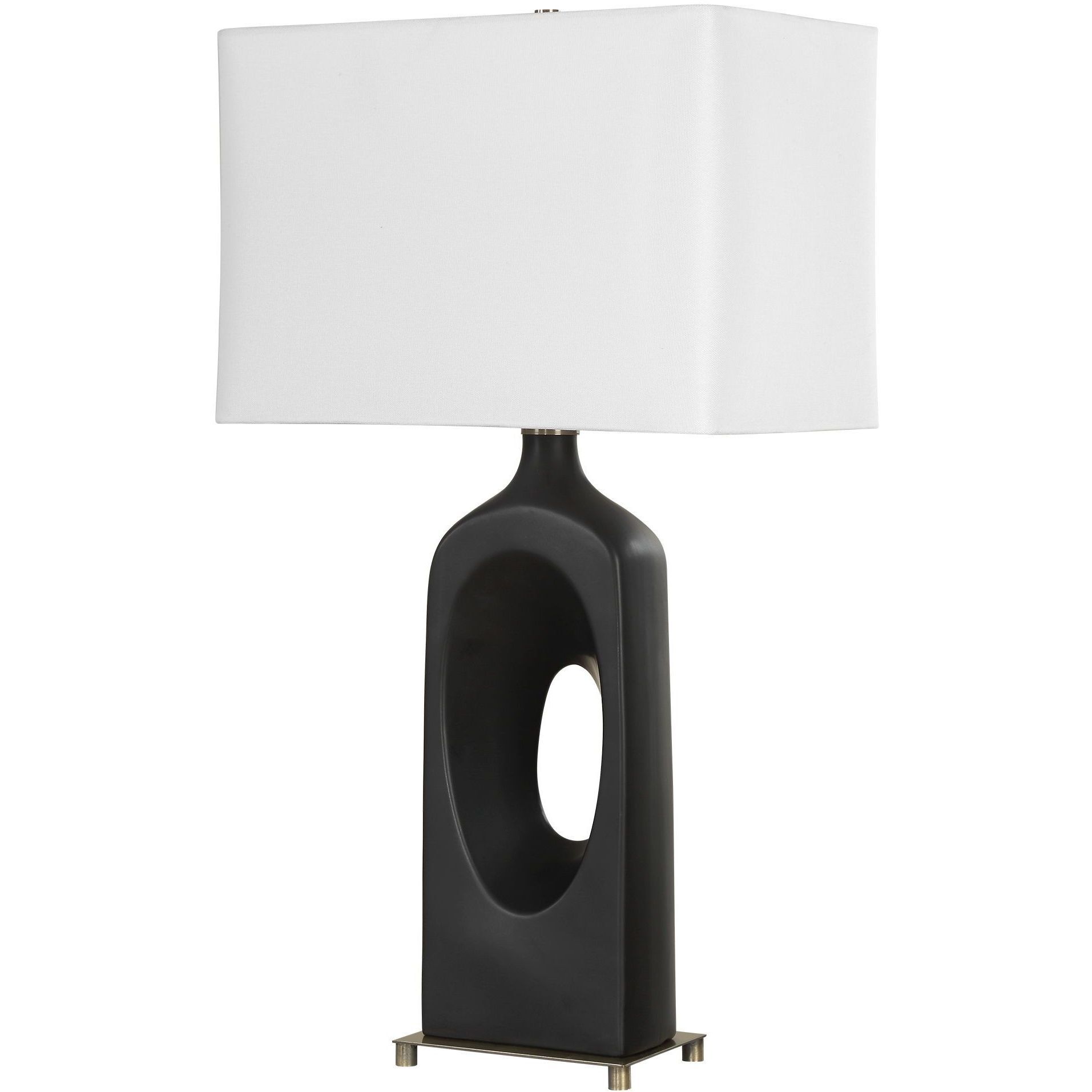 Void 30 inch 150 watt Matte Black Glaze and Brass Table Lamp Portable Light