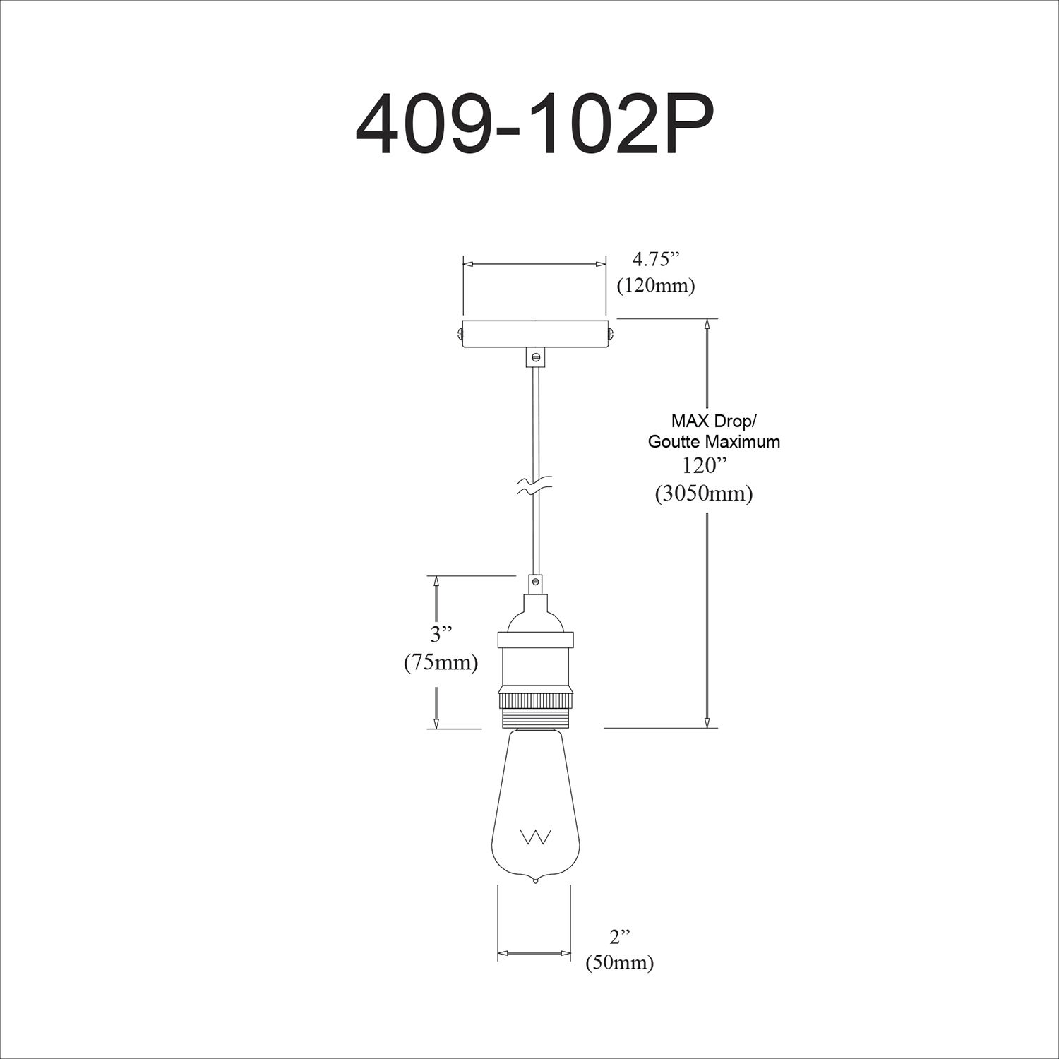 Vintage LED 2 inch Satin Chrome Pendant Ceiling Light