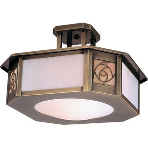 Saint Clair 2 Light 15.5 inch Antique Brass Semi-Flush Mount Ceiling Light in Gold White Iridescent and White Opalescent
