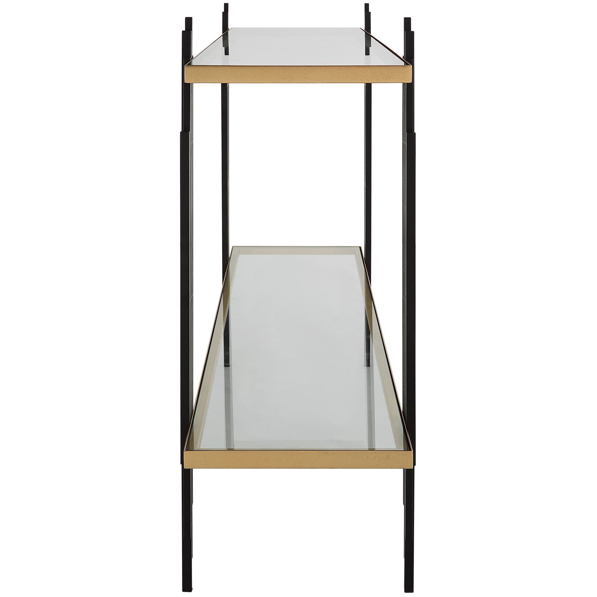 Empire 52 inch Gold Leaf and Matte Black with Clear Glass Console Table